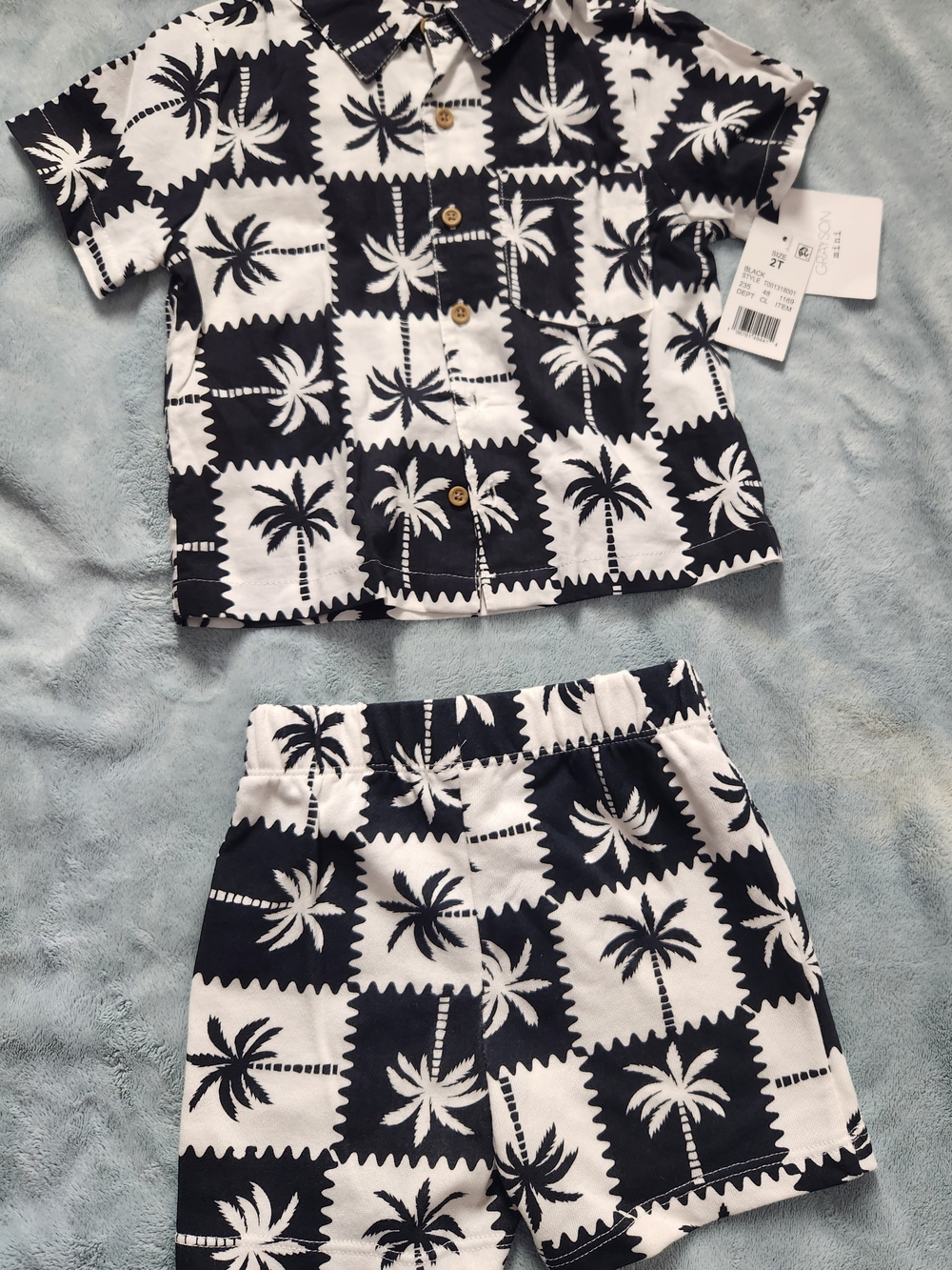 Toddler Palm-Print Short Set - Black & White